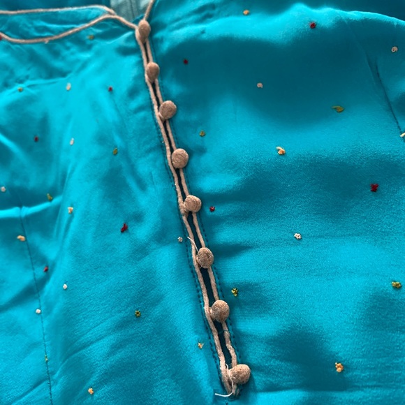 Blue Pure Chinnon Chiffon Outfit with Dupatta and Heavy Pants - Picture 1 of 10